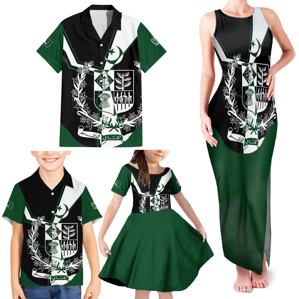Pakistan Emblem Family Matching Tank Maxi Dress and Hawaiian Shirt Eagle-Shaped Design with National Symbol