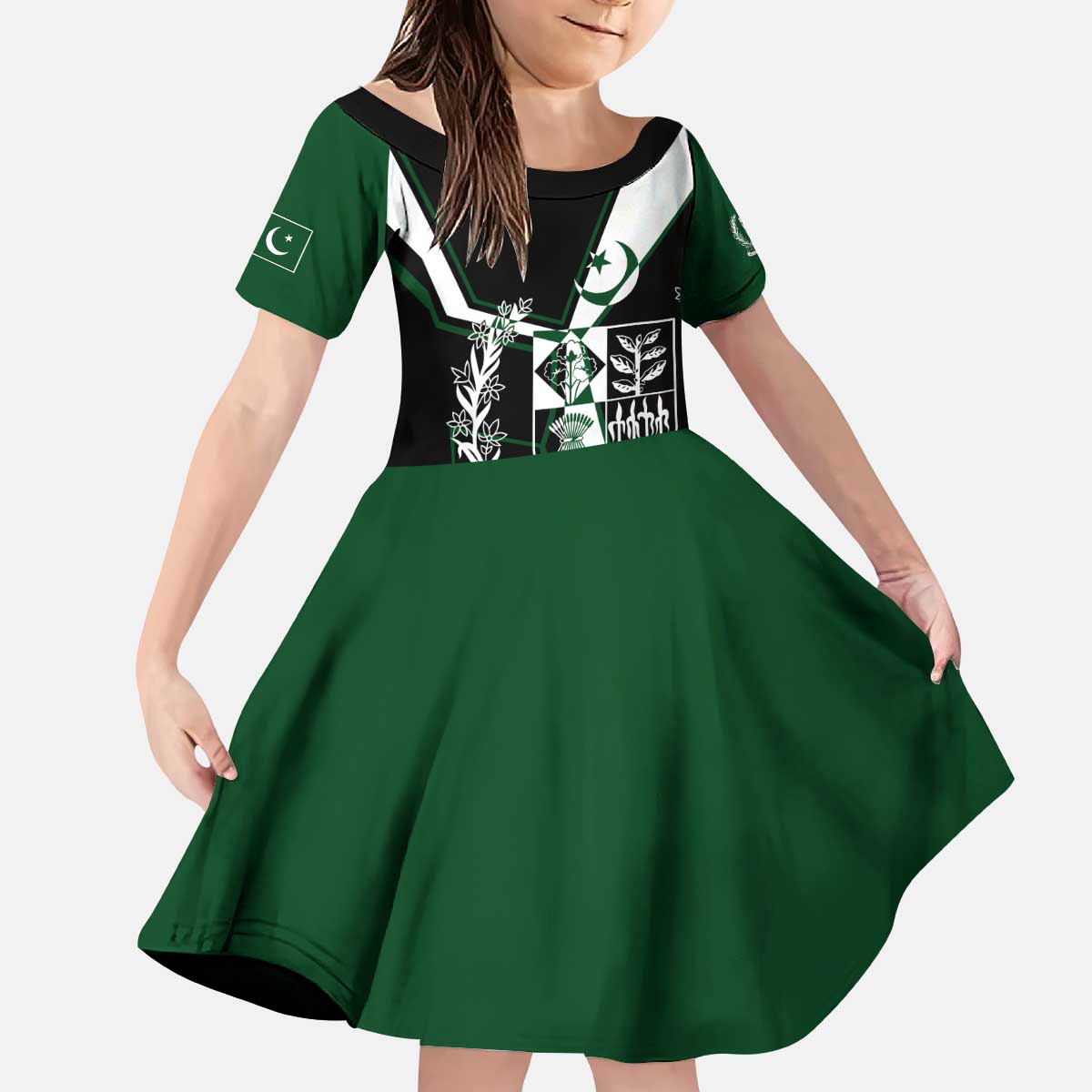 Pakistan Emblem Kid Short Sleeve Dress Eagle-Shaped Design with National Symbol