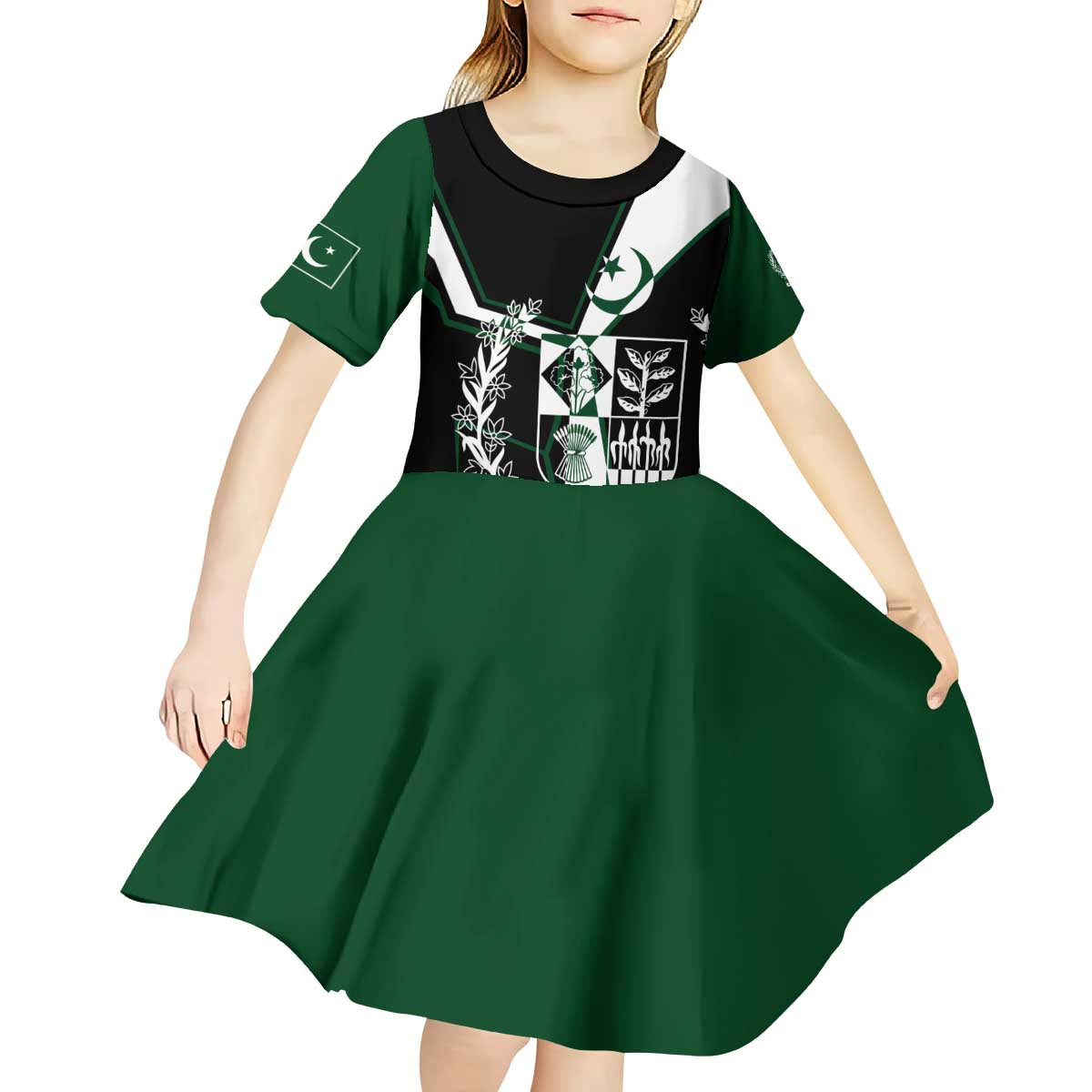 Pakistan Emblem Kid Short Sleeve Dress Eagle-Shaped Design with National Symbol