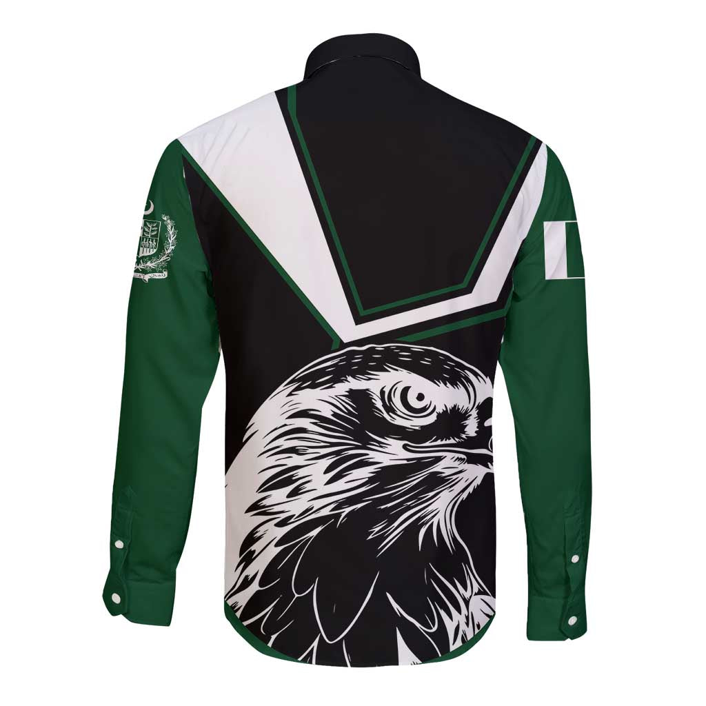 Pakistan Emblem Long Sleeve Button Shirt Eagle-Shaped Design with National Symbol