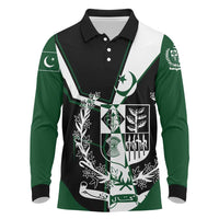 Pakistan Emblem Long Sleeve Polo Shirt Eagle-Shaped Design with National Symbol