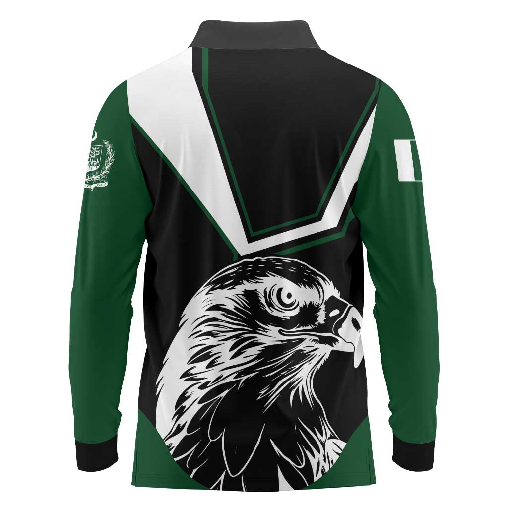 Pakistan Emblem Long Sleeve Polo Shirt Eagle-Shaped Design with National Symbol