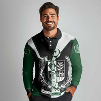Pakistan Emblem Long Sleeve Polo Shirt Eagle-Shaped Design with National Symbol