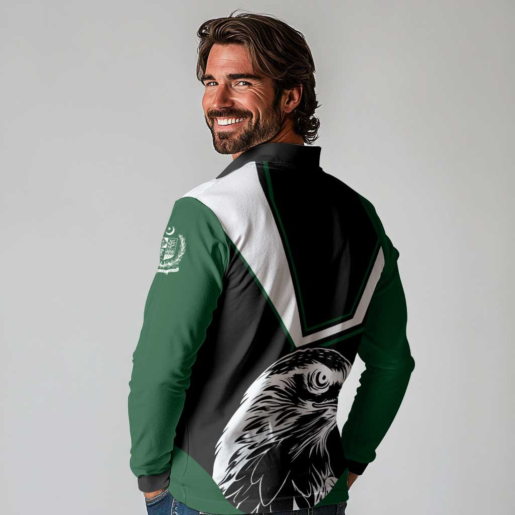 Pakistan Emblem Long Sleeve Polo Shirt Eagle-Shaped Design with National Symbol