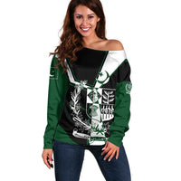 Pakistan Emblem Off Shoulder Sweater Eagle-Shaped Design with National Symbol