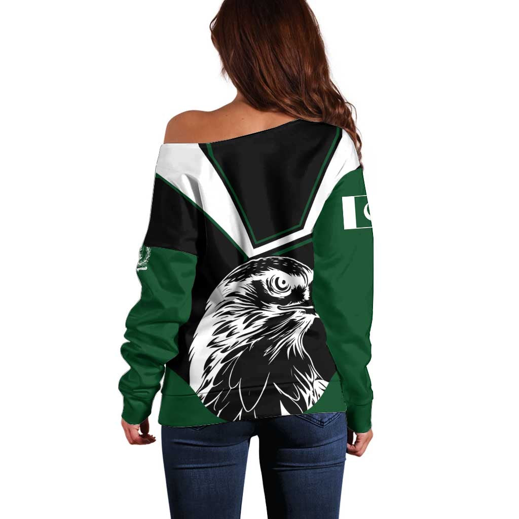 Pakistan Emblem Off Shoulder Sweater Eagle-Shaped Design with National Symbol