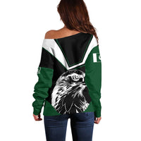 Pakistan Emblem Off Shoulder Sweater Eagle-Shaped Design with National Symbol