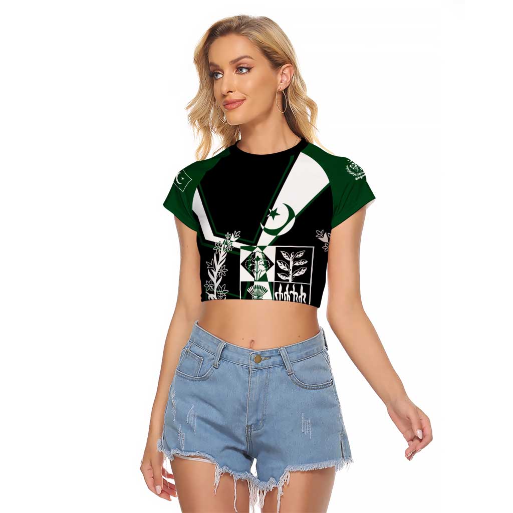 Pakistan Emblem Raglan Cropped T Shirt Eagle-Shaped Design with National Symbol