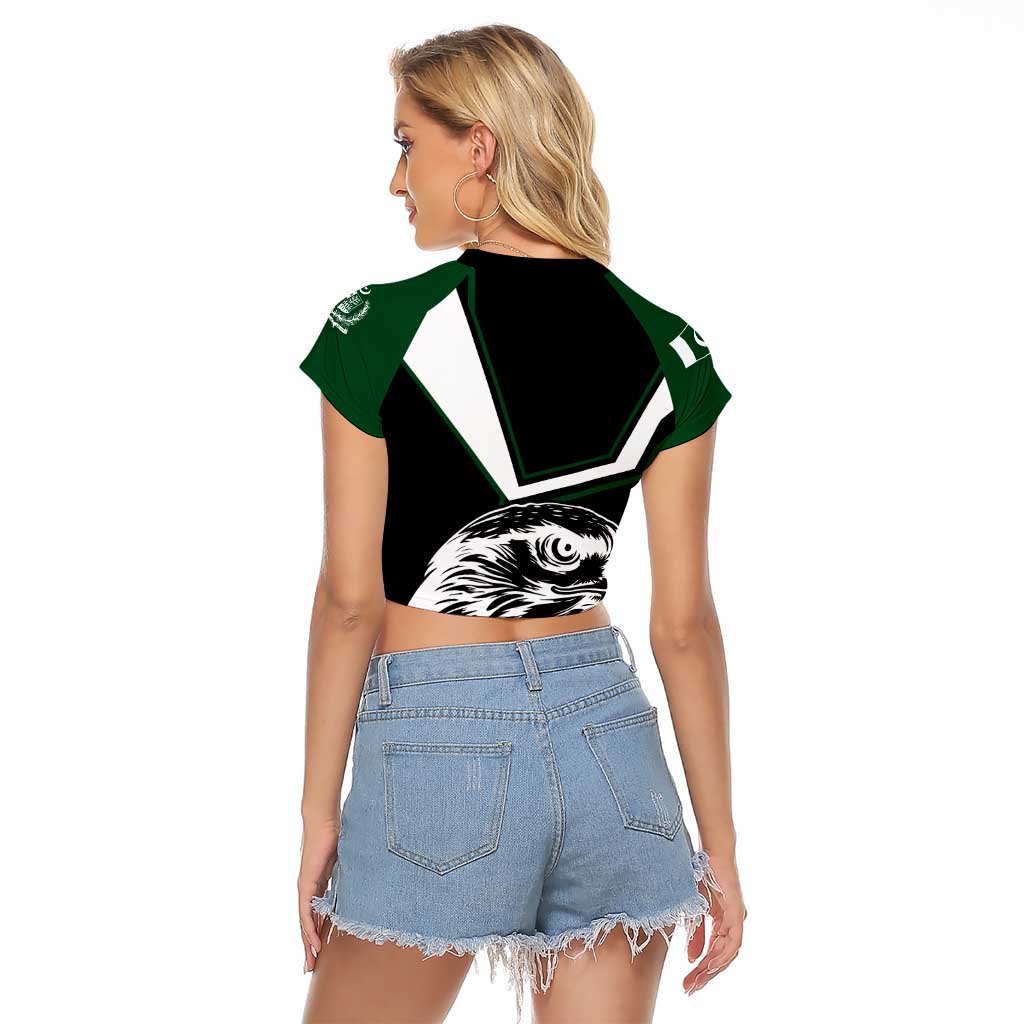 Pakistan Emblem Raglan Cropped T Shirt Eagle-Shaped Design with National Symbol