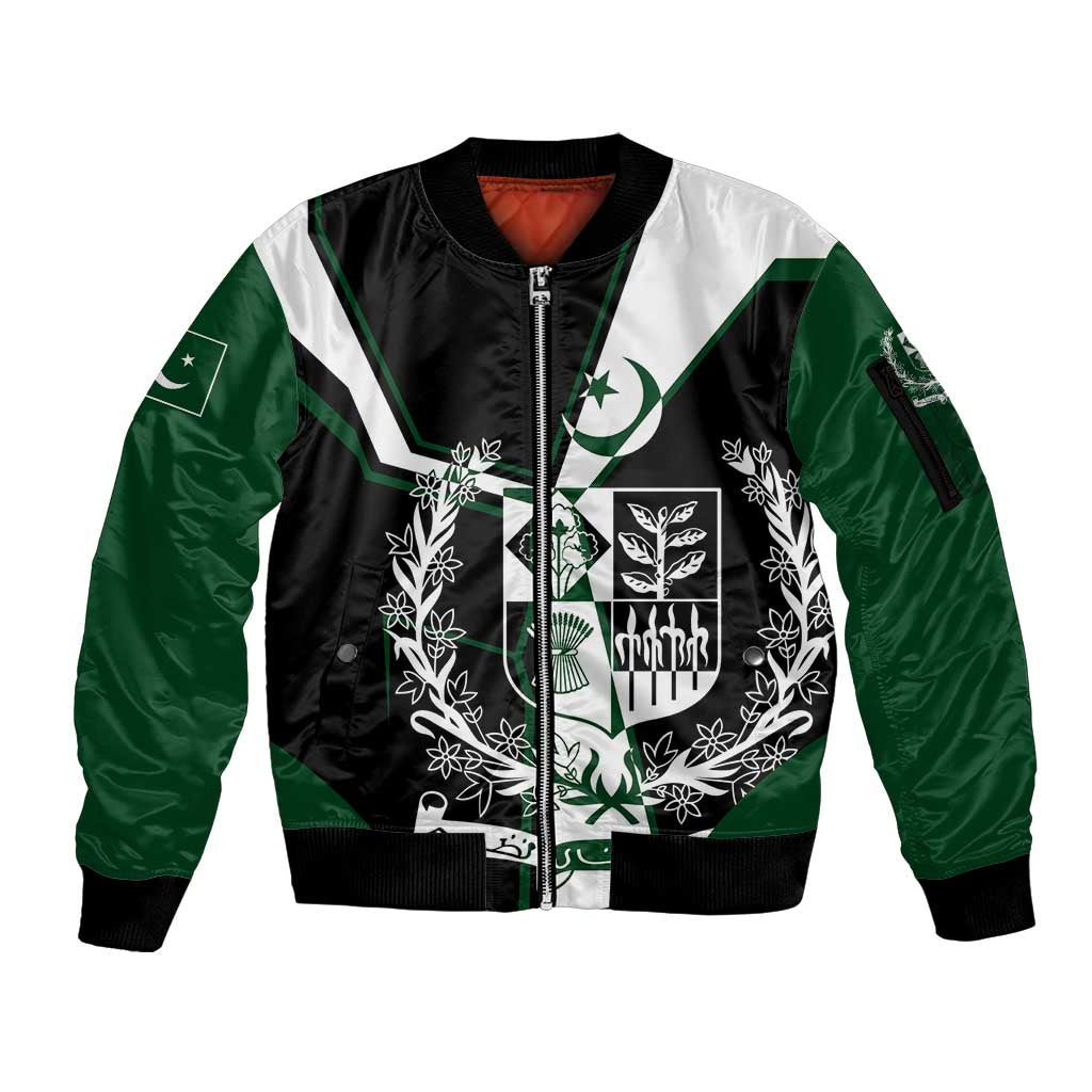 Pakistan Emblem Sleeve Zip Bomber Jacket Eagle-Shaped Design with National Symbol