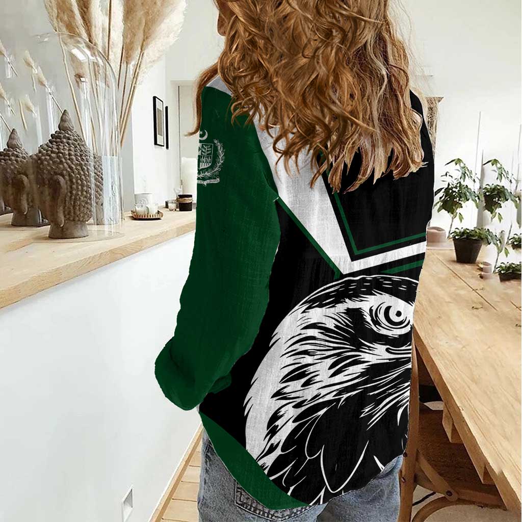 Pakistan Emblem Women Casual Shirt Eagle-Shaped Design with National Symbol
