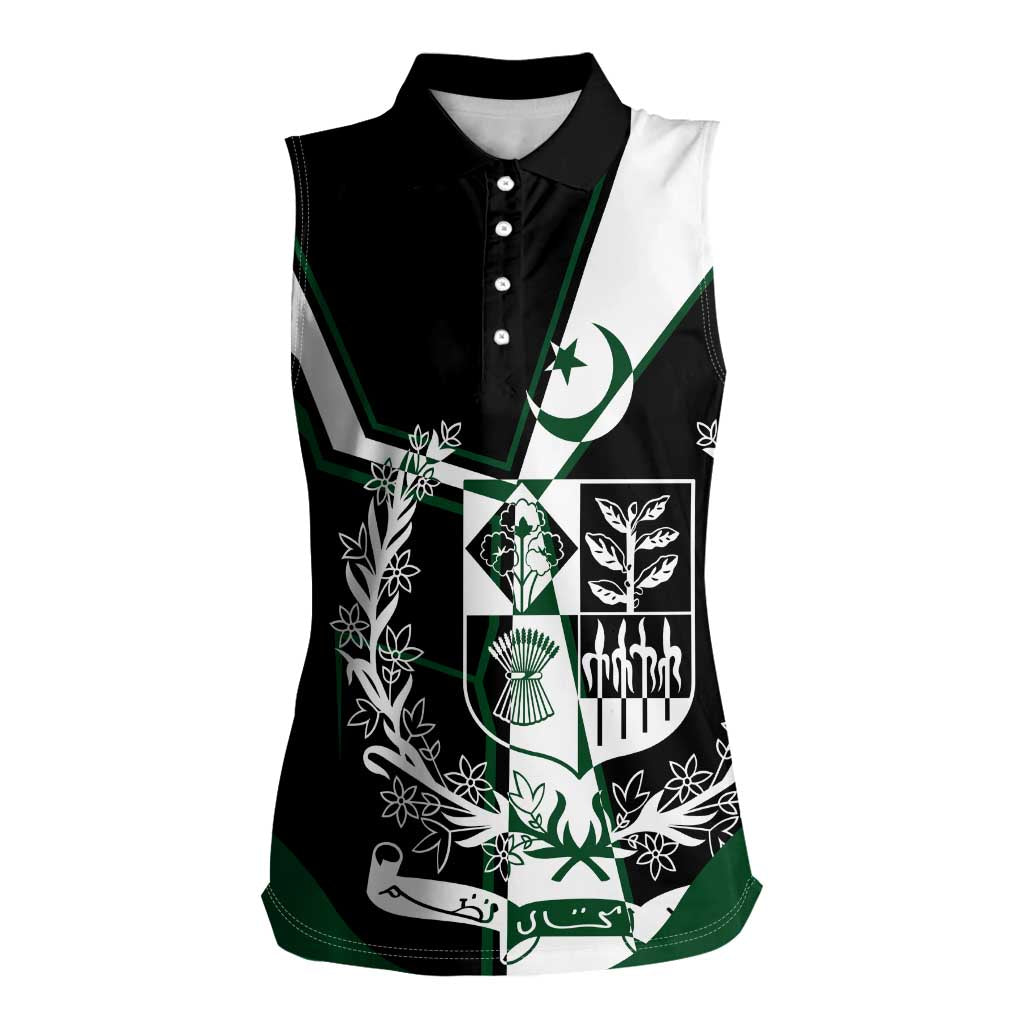 Pakistan Emblem Women Sleeveless Polo Shirt Eagle-Shaped Design with National Symbol