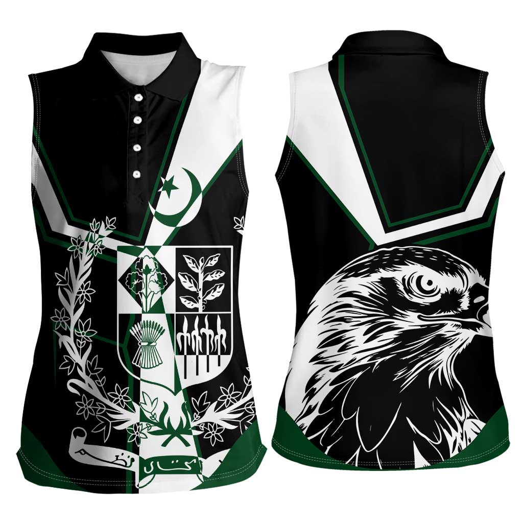 Pakistan Emblem Women Sleeveless Polo Shirt Eagle-Shaped Design with National Symbol
