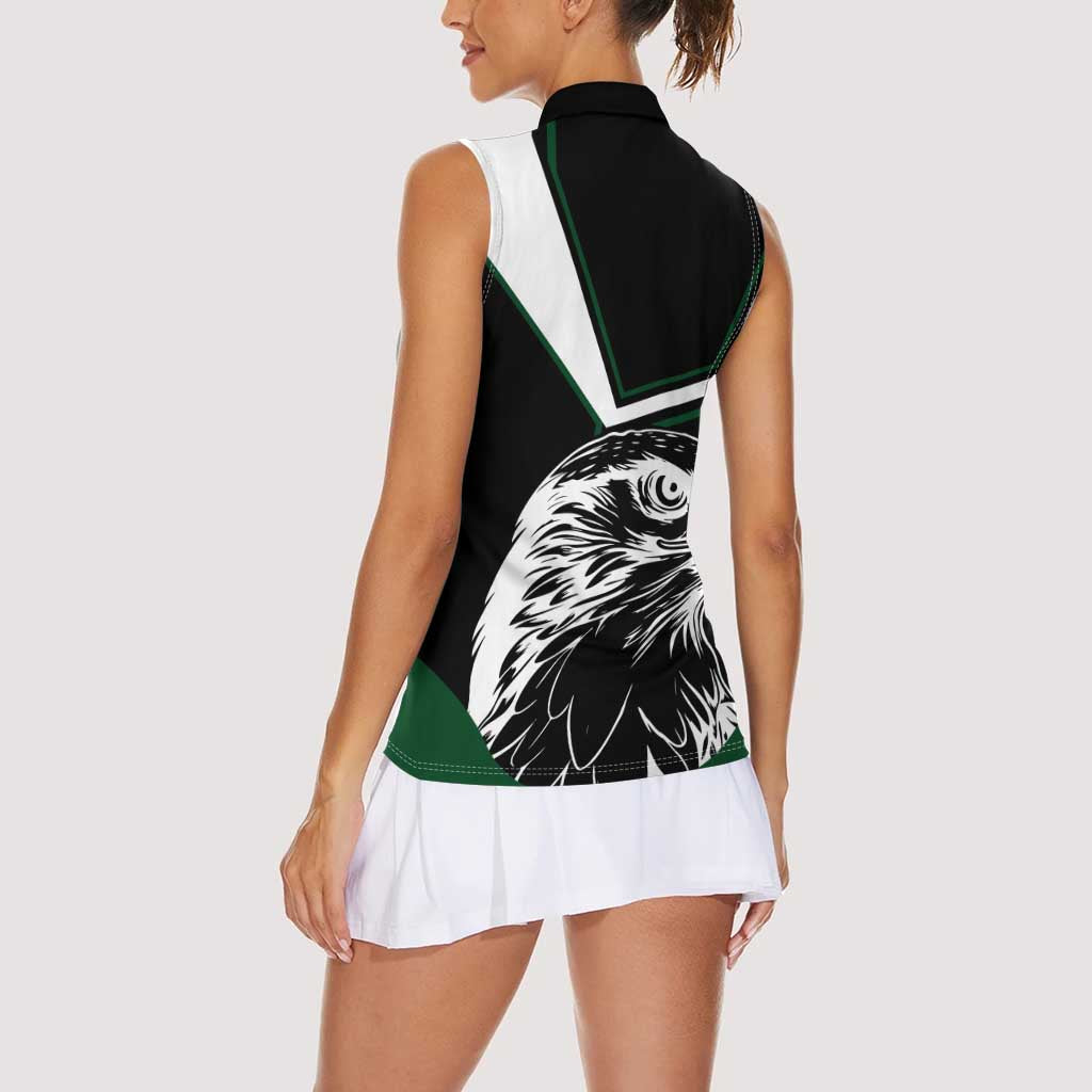 Pakistan Emblem Women Sleeveless Polo Shirt Eagle-Shaped Design with National Symbol