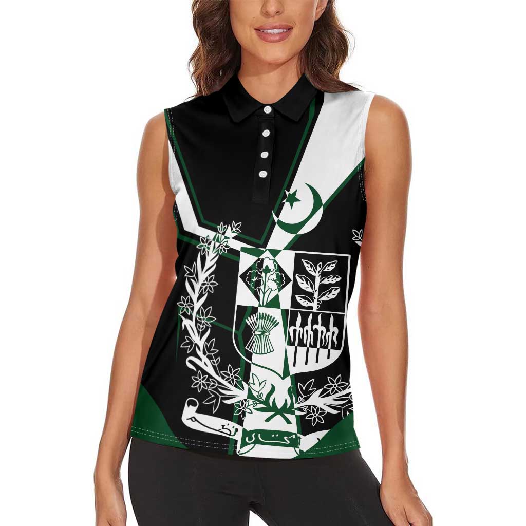 Pakistan Emblem Women Sleeveless Polo Shirt Eagle-Shaped Design with National Symbol