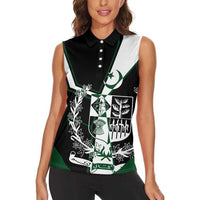 Pakistan Emblem Women Sleeveless Polo Shirt Eagle-Shaped Design with National Symbol