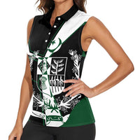 Pakistan Emblem Women Sleeveless Polo Shirt Eagle-Shaped Design with National Symbol