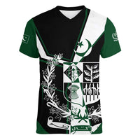 Pakistan Emblem Women V-Neck T-Shirt Eagle-Shaped Design with National Symbol