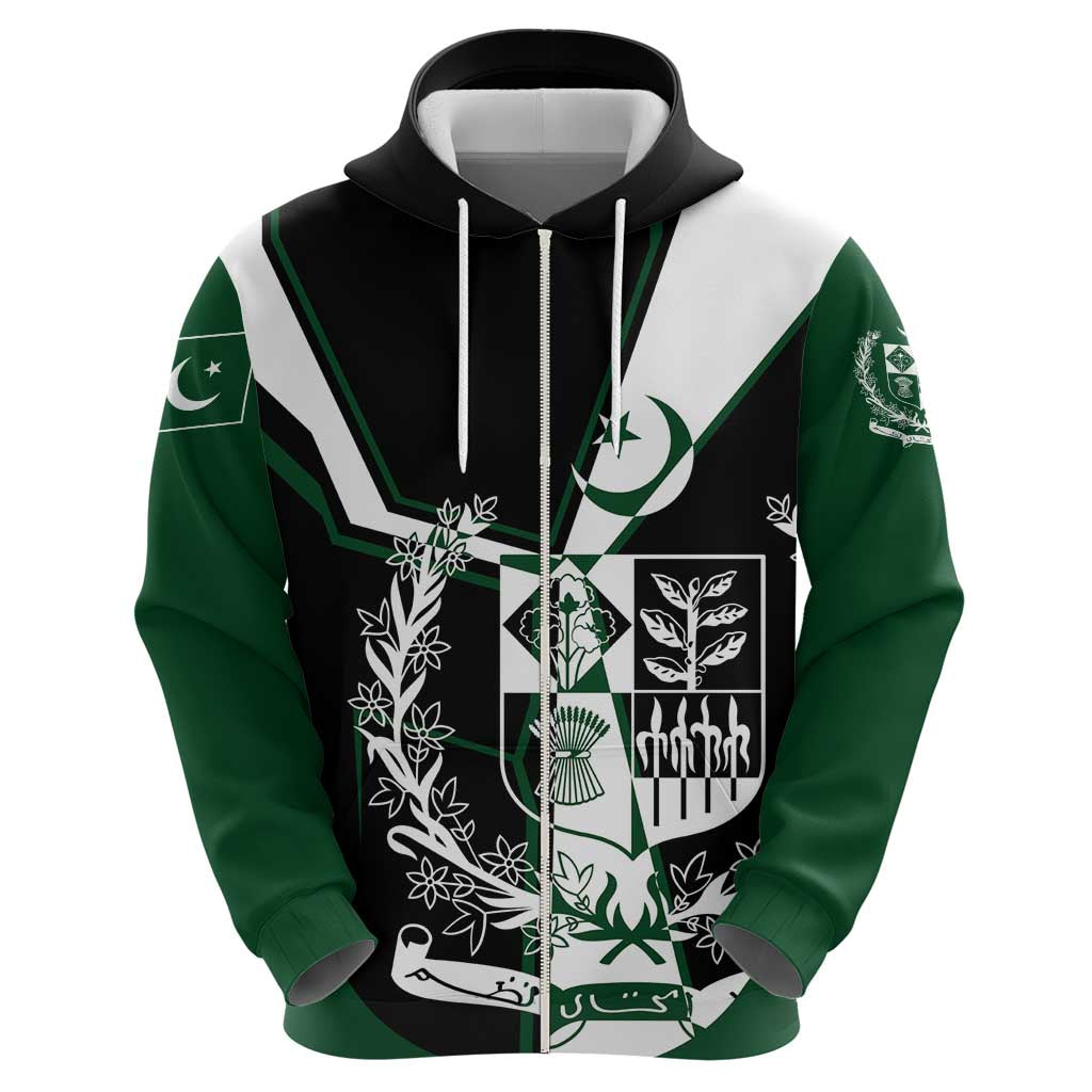 Pakistan Emblem Zip Hoodie Eagle-Shaped Design with National Symbol