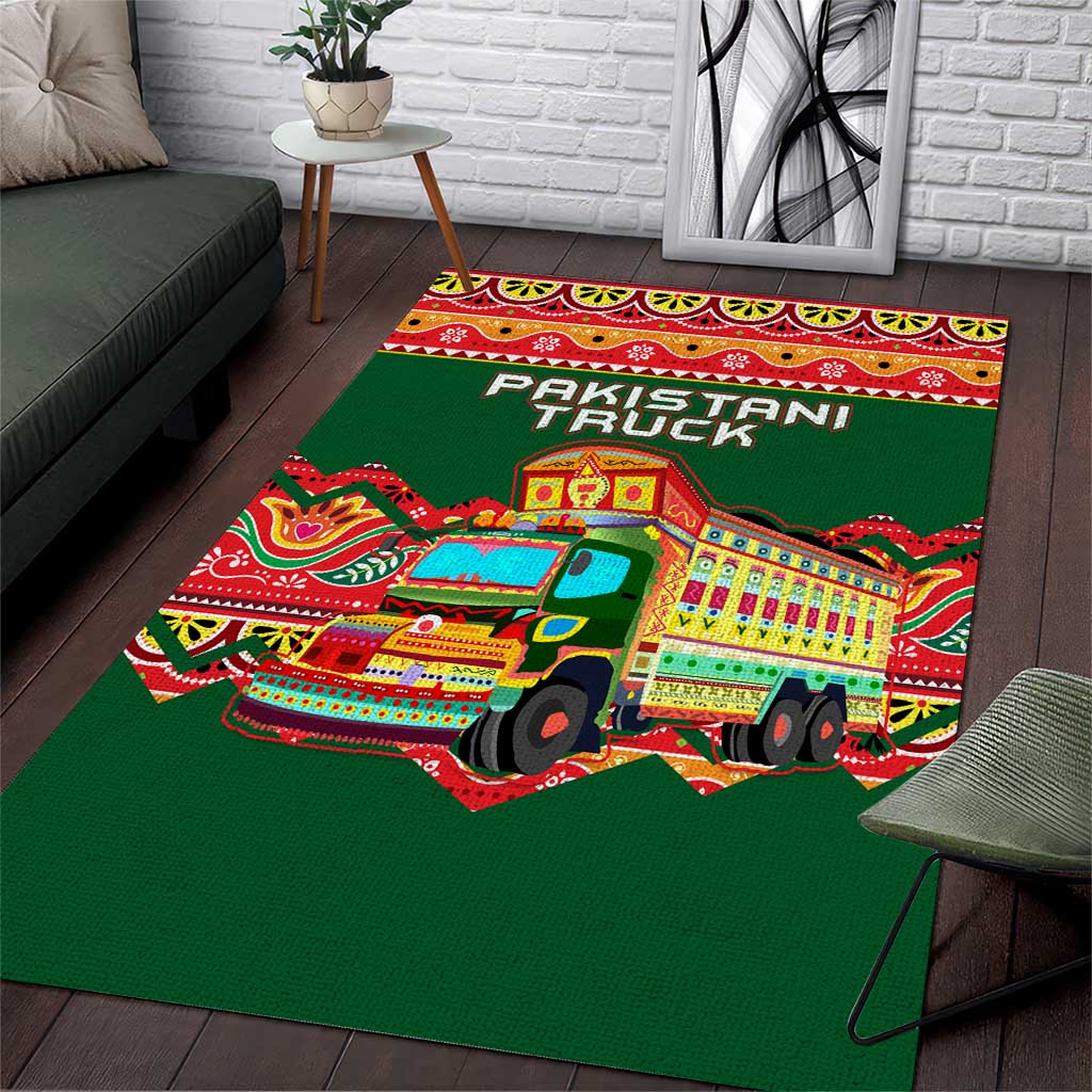 Pakistan Truck Art Area Rug National Emblem & Traditional Patterns