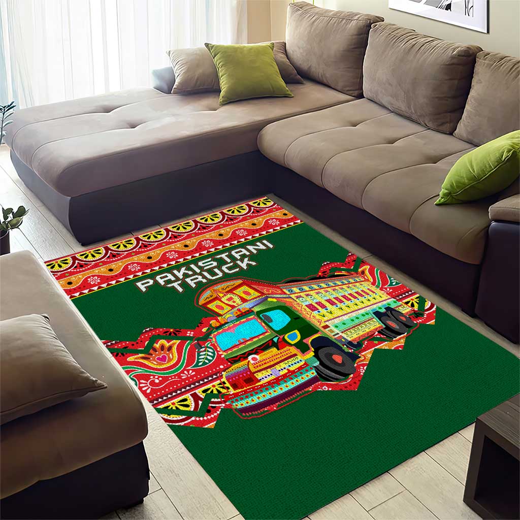 Pakistan Truck Art Area Rug National Emblem & Traditional Patterns