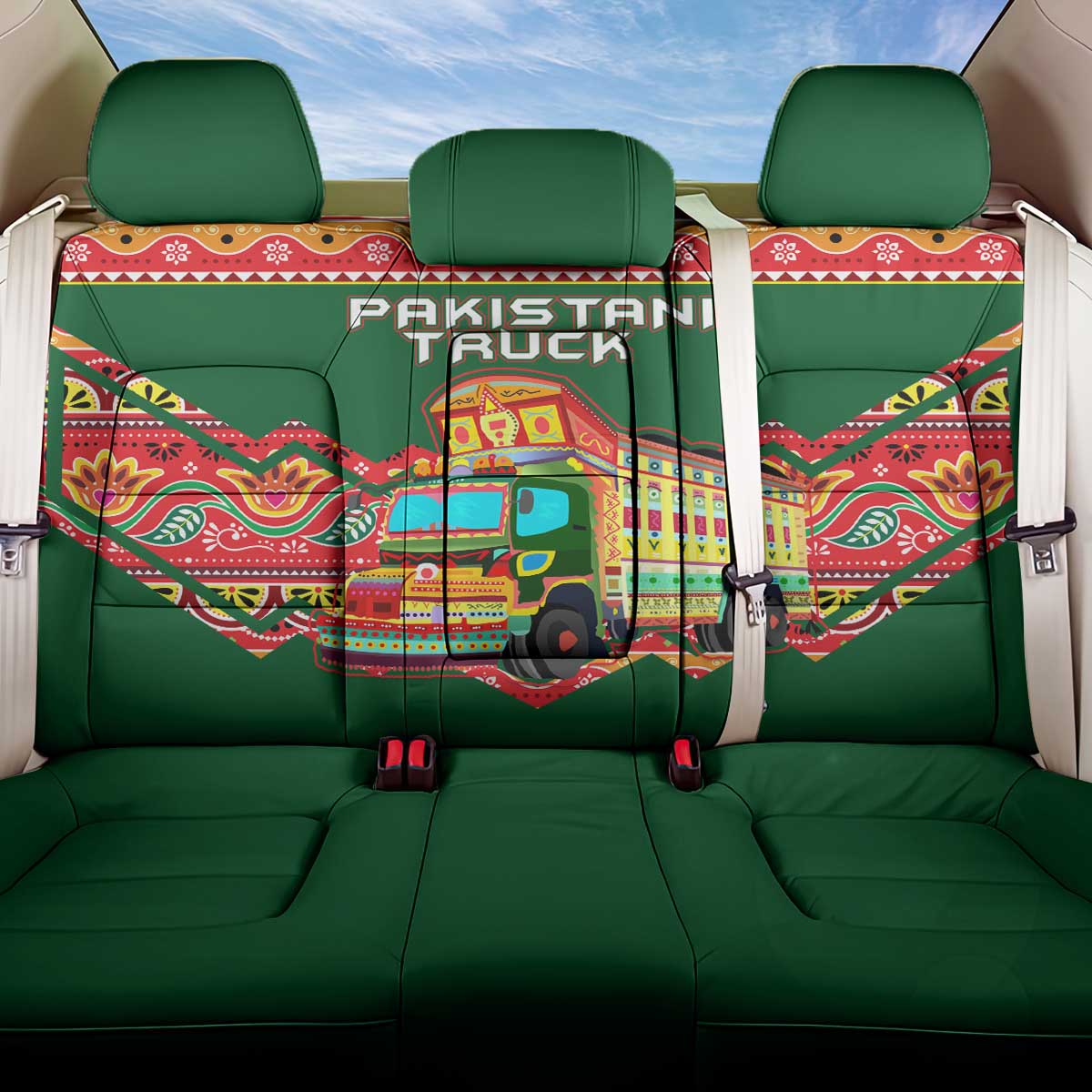 Pakistan Truck Art Back Car Seat Cover National Emblem & Traditional Patterns