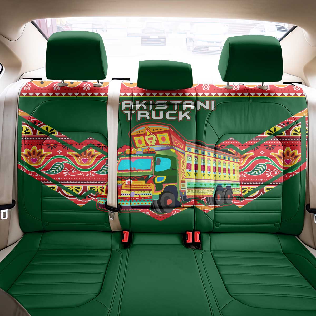 Pakistan Truck Art Back Car Seat Cover National Emblem & Traditional Patterns