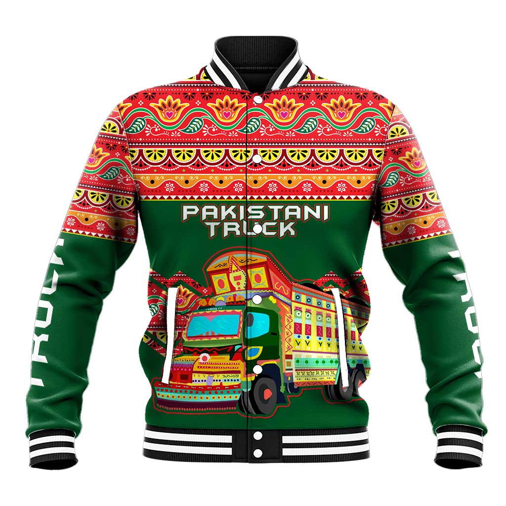 Pakistan Truck Art Baseball Jacket National Emblem & Traditional Patterns