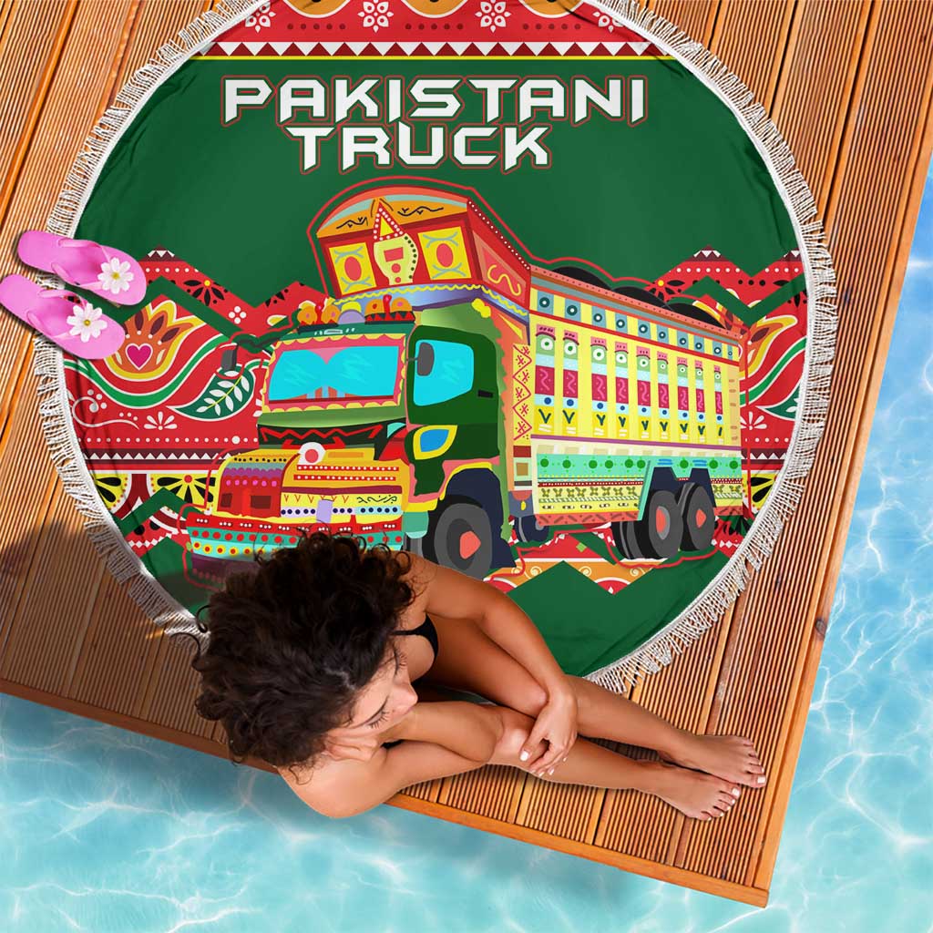 Pakistan Truck Art Beach Blanket National Emblem & Traditional Patterns