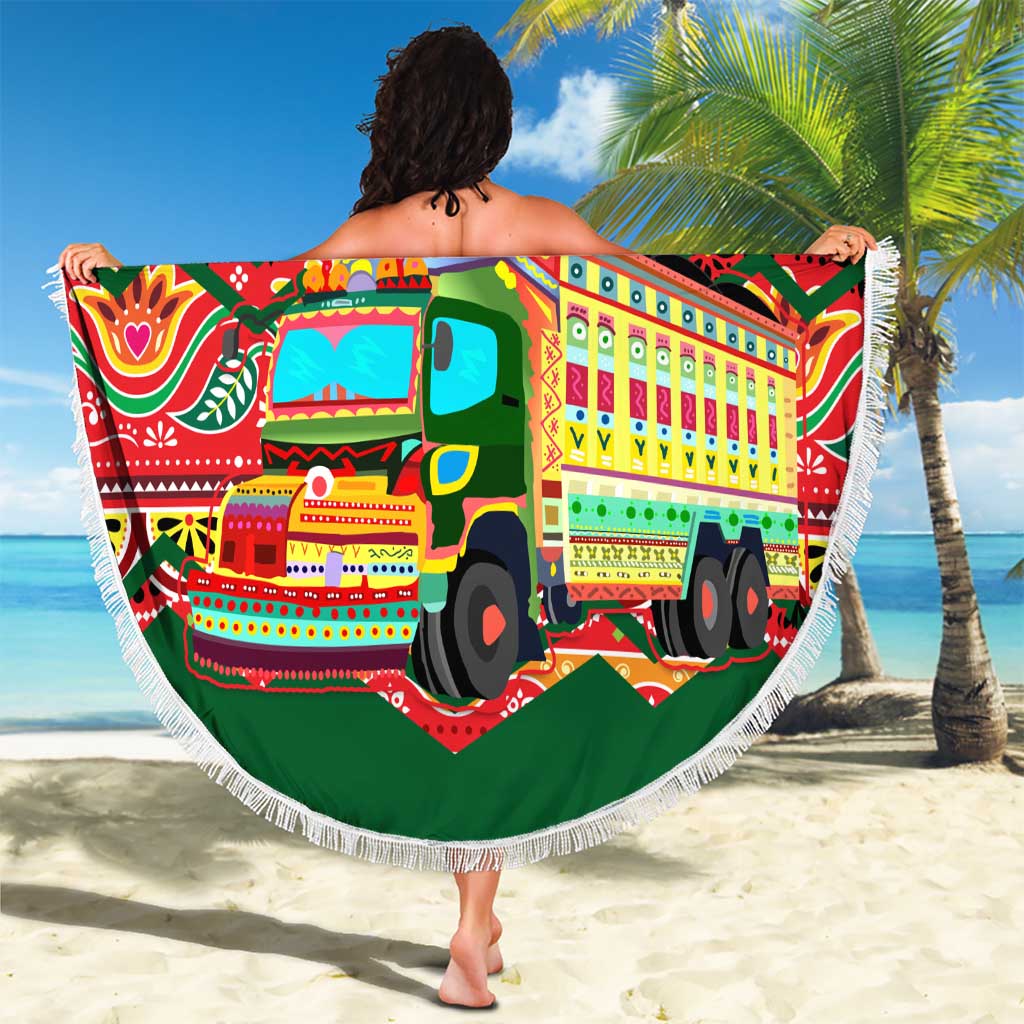 Pakistan Truck Art Beach Blanket National Emblem & Traditional Patterns