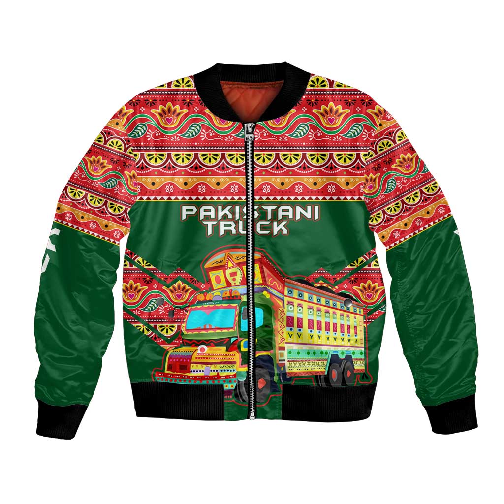 Pakistan Truck Art Bomber Jacket National Emblem & Traditional Patterns