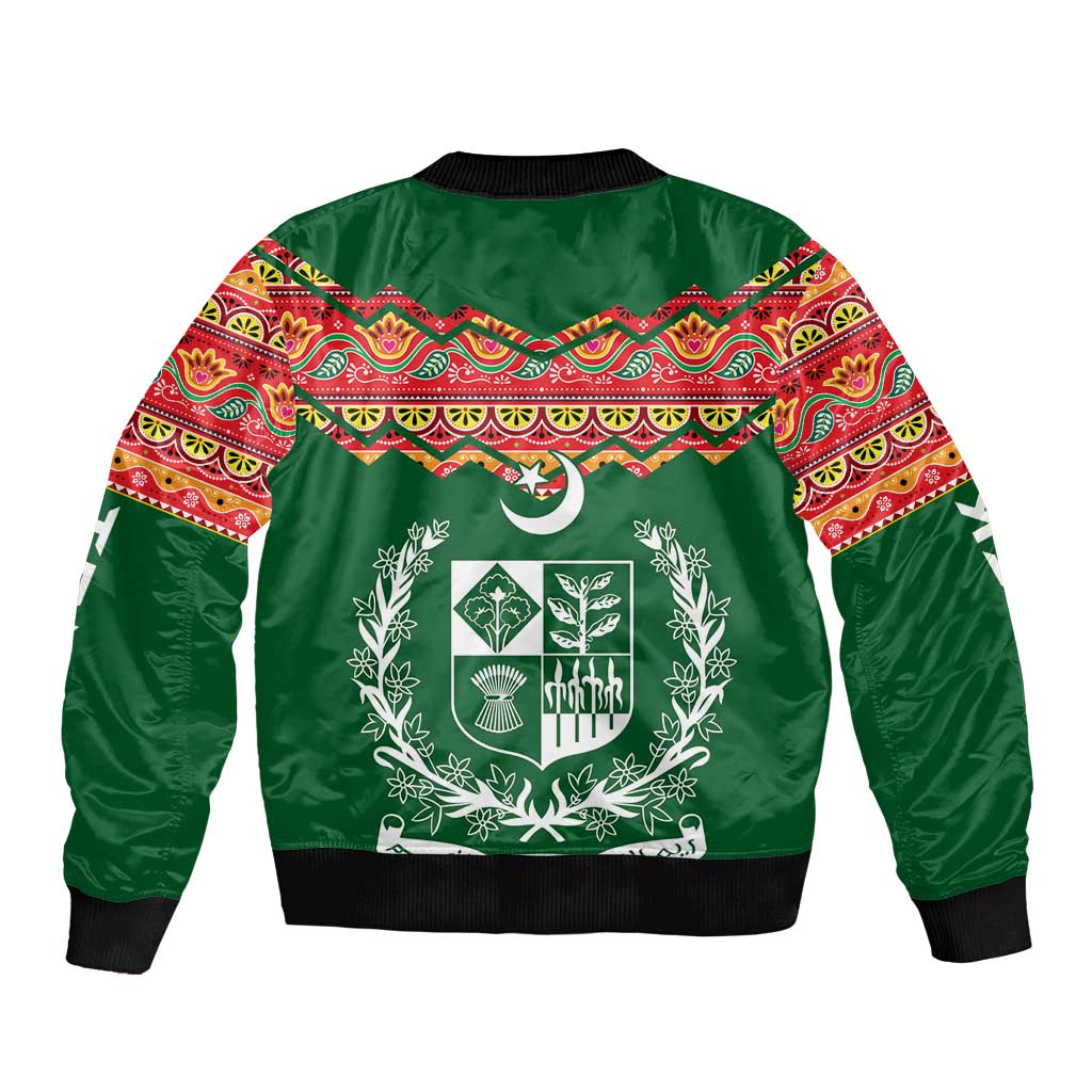 Pakistan Truck Art Bomber Jacket National Emblem & Traditional Patterns