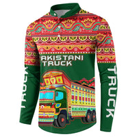 Pakistan Truck Art Button Sweatshirt National Emblem & Traditional Patterns