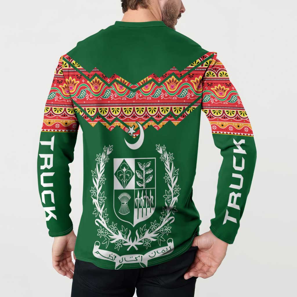 Pakistan Truck Art Button Sweatshirt National Emblem & Traditional Patterns