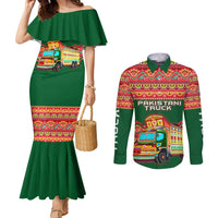Pakistan Truck Art Couples Matching Mermaid Dress and Long Sleeve Button Shirt National Emblem & Traditional Patterns