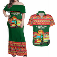 Pakistan Truck Art Couples Matching Off Shoulder Maxi Dress and Hawaiian Shirt National Emblem & Traditional Patterns