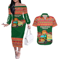 Pakistan Truck Art Couples Matching Off The Shoulder Long Sleeve Dress and Hawaiian Shirt National Emblem & Traditional Patterns