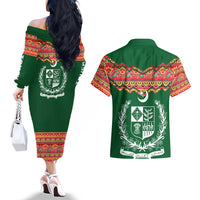 Pakistan Truck Art Couples Matching Off The Shoulder Long Sleeve Dress and Hawaiian Shirt National Emblem & Traditional Patterns