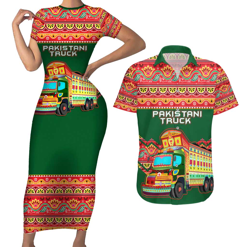 Pakistan Truck Art Couples Matching Short Sleeve Bodycon Dress and Hawaiian Shirt National Emblem & Traditional Patterns