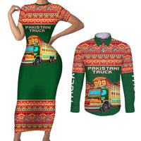 Pakistan Truck Art Couples Matching Short Sleeve Bodycon Dress and Long Sleeve Button Shirt National Emblem & Traditional Patterns