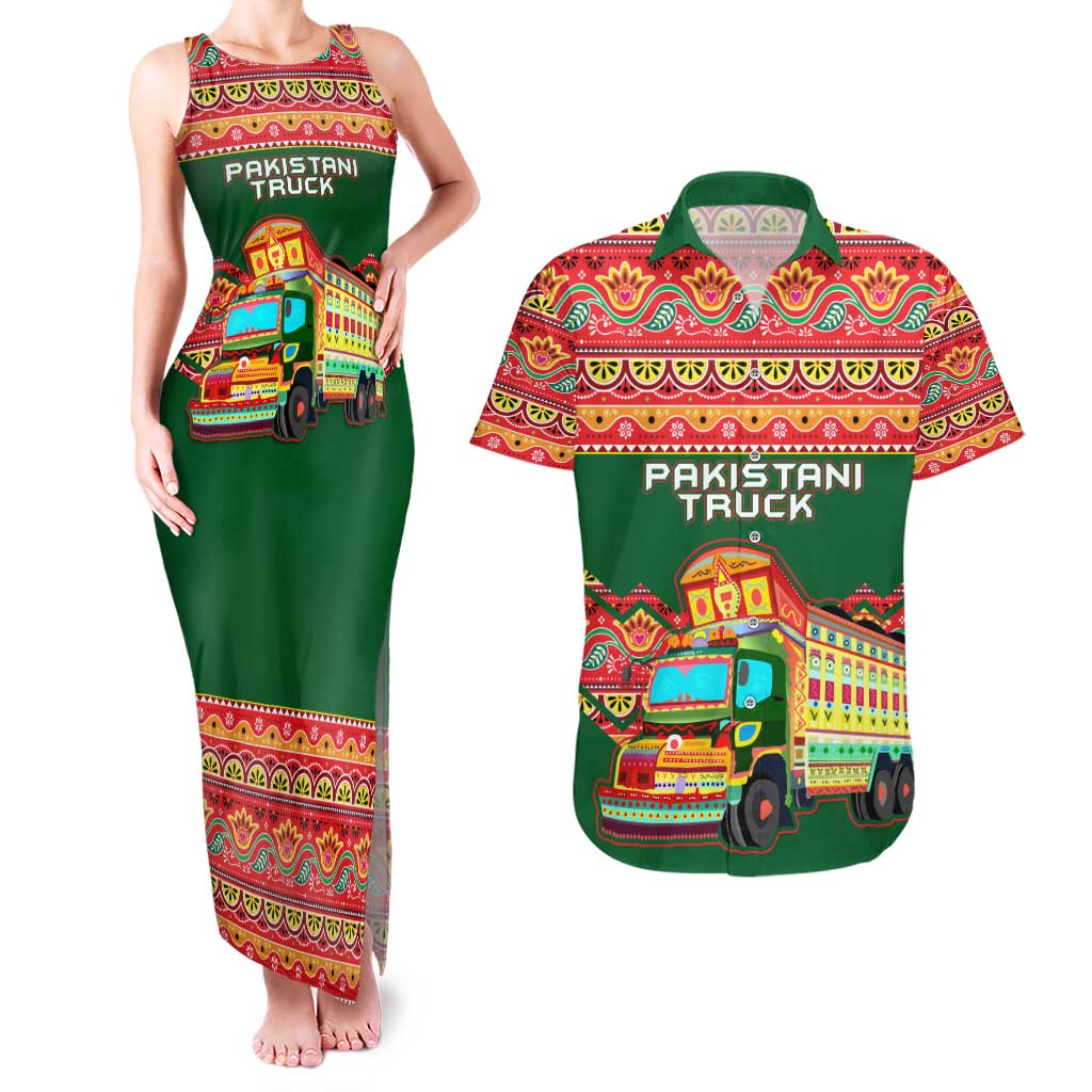 Pakistan Truck Art Couples Matching Tank Maxi Dress and Hawaiian Shirt National Emblem & Traditional Patterns