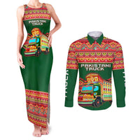 Pakistan Truck Art Couples Matching Tank Maxi Dress and Long Sleeve Button Shirt National Emblem & Traditional Patterns