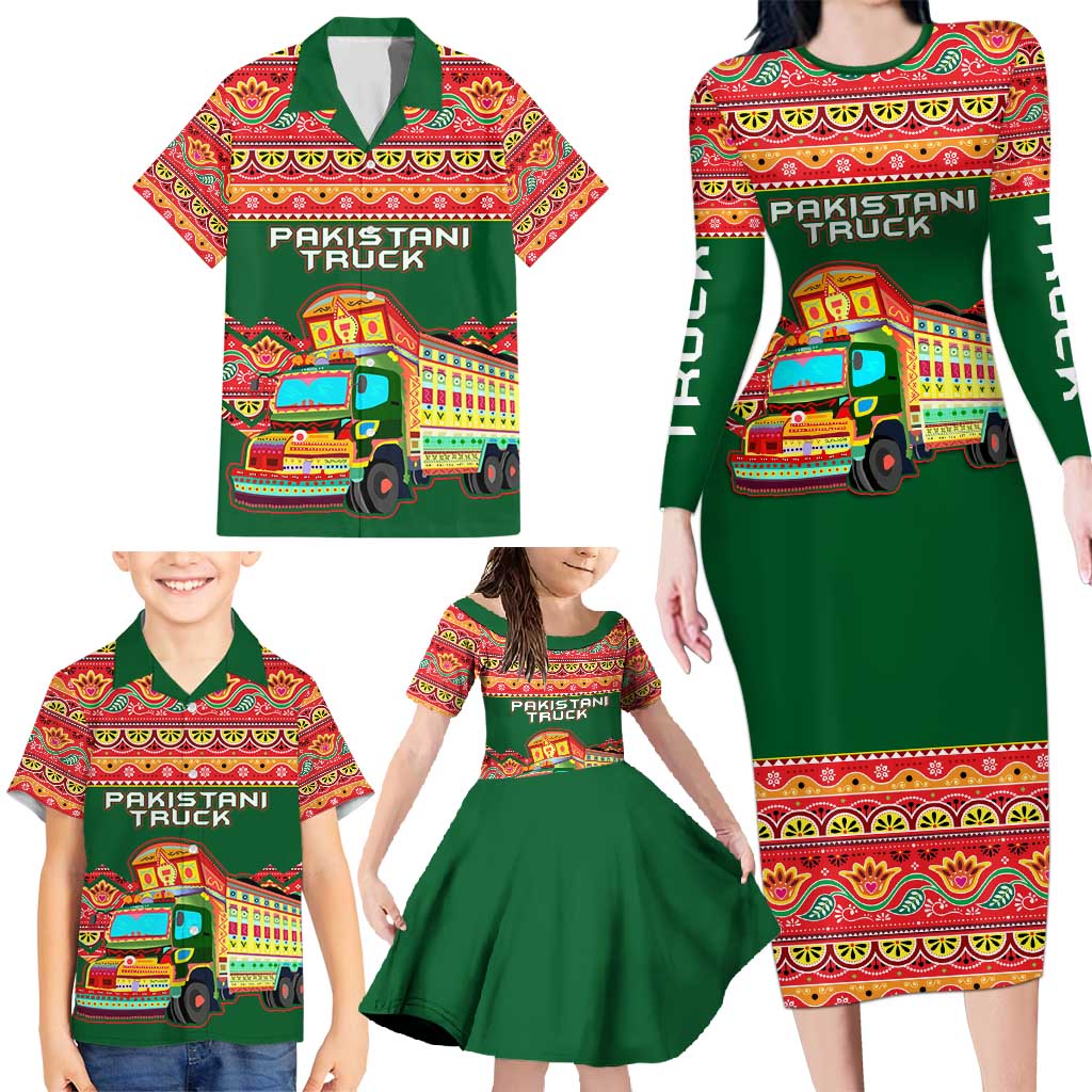 Pakistan Truck Art Family Matching Long Sleeve Bodycon Dress and Hawaiian Shirt National Emblem & Traditional Patterns