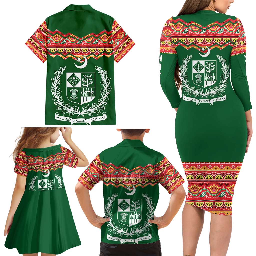 Pakistan Truck Art Family Matching Long Sleeve Bodycon Dress and Hawaiian Shirt National Emblem & Traditional Patterns