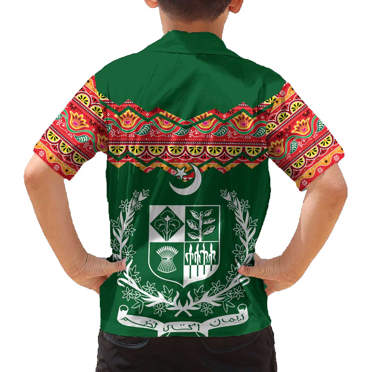 Pakistan Truck Art Family Matching Off The Shoulder Long Sleeve Dress and Hawaiian Shirt National Emblem & Traditional Patterns