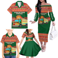 Pakistan Truck Art Family Matching Off The Shoulder Long Sleeve Dress and Hawaiian Shirt National Emblem & Traditional Patterns