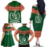 Pakistan Truck Art Family Matching Off The Shoulder Long Sleeve Dress and Hawaiian Shirt National Emblem & Traditional Patterns