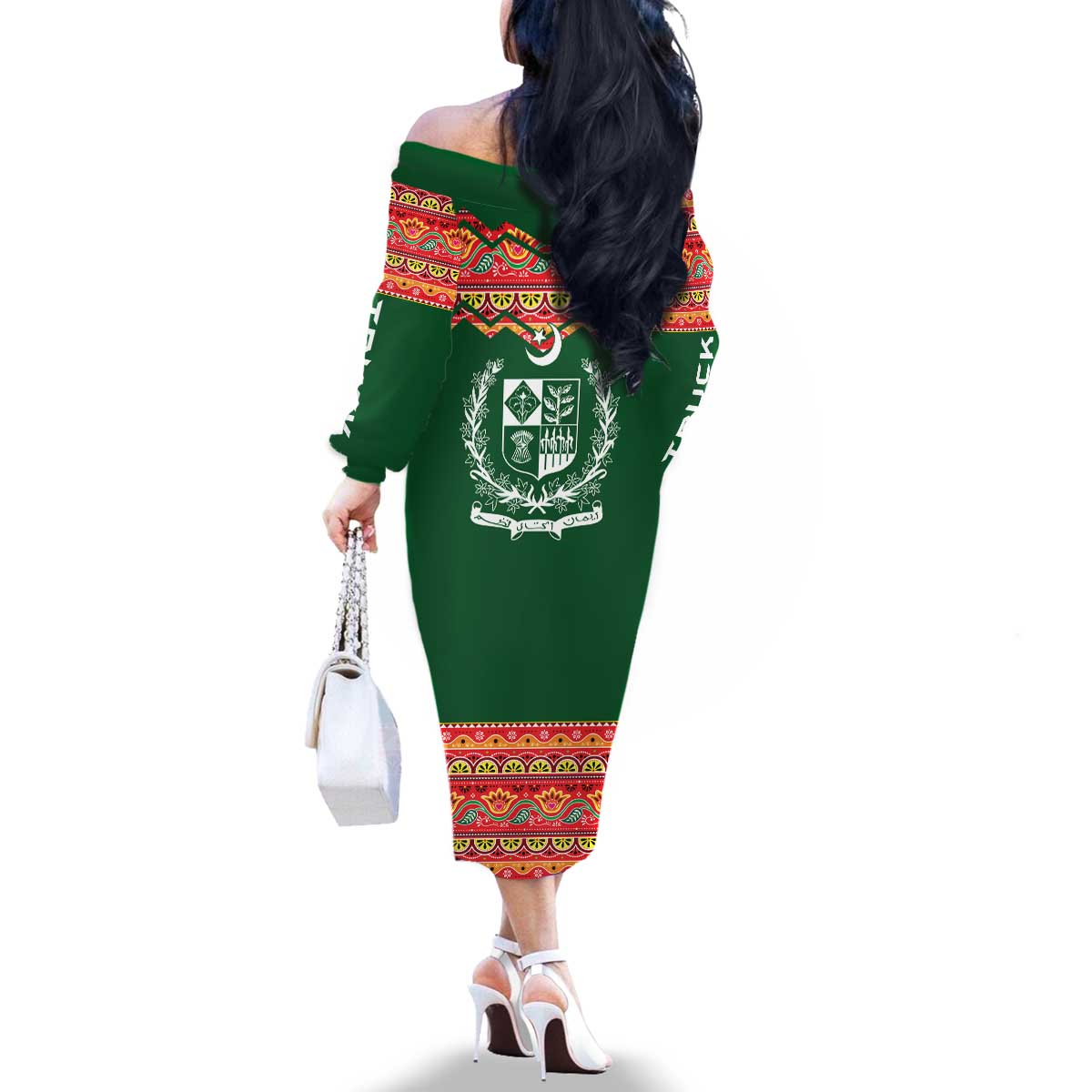 Pakistan Truck Art Family Matching Off The Shoulder Long Sleeve Dress and Hawaiian Shirt National Emblem & Traditional Patterns