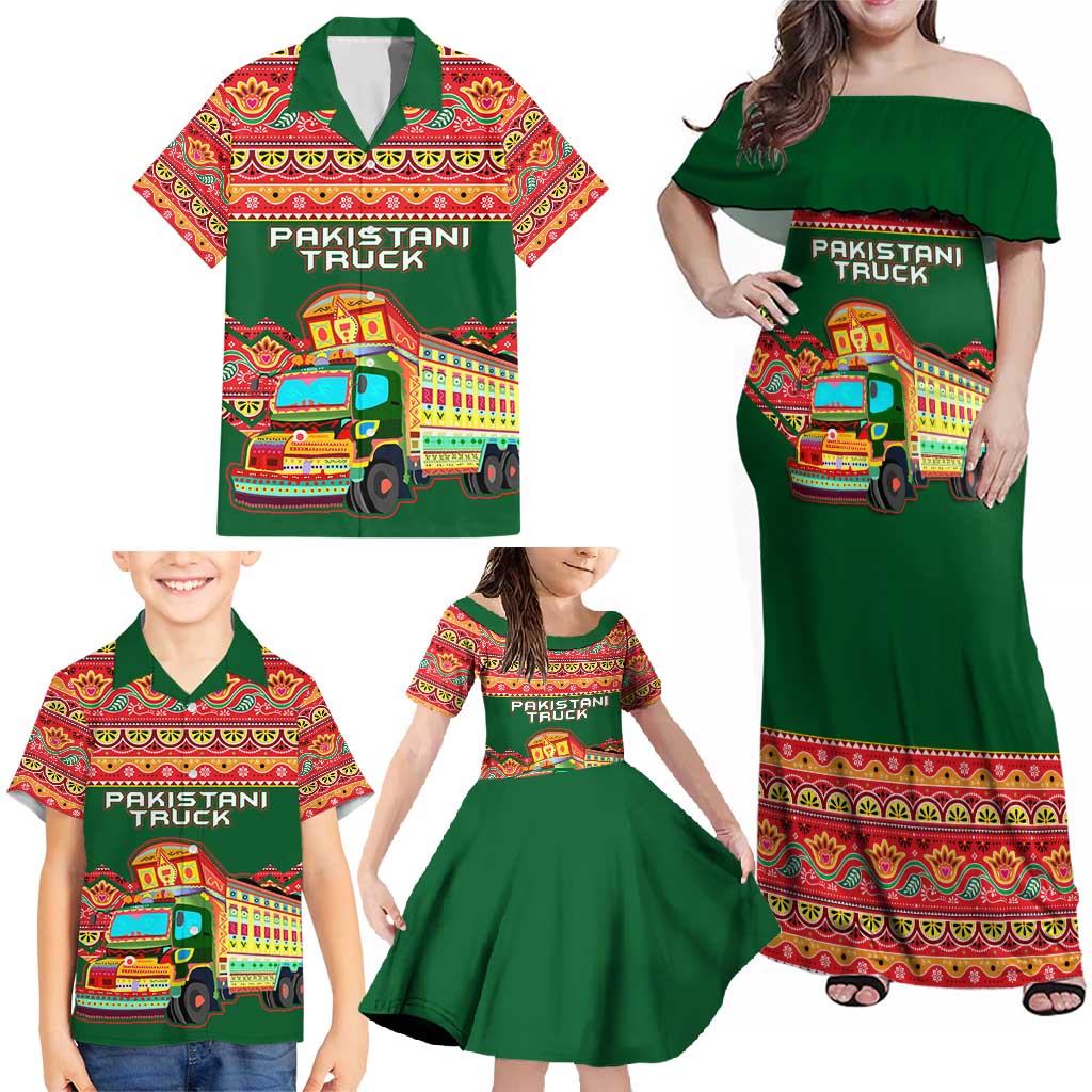 Pakistan Truck Art Family Matching Off Shoulder Maxi Dress and Hawaiian Shirt National Emblem & Traditional Patterns