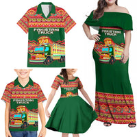 Pakistan Truck Art Family Matching Off Shoulder Maxi Dress and Hawaiian Shirt National Emblem & Traditional Patterns